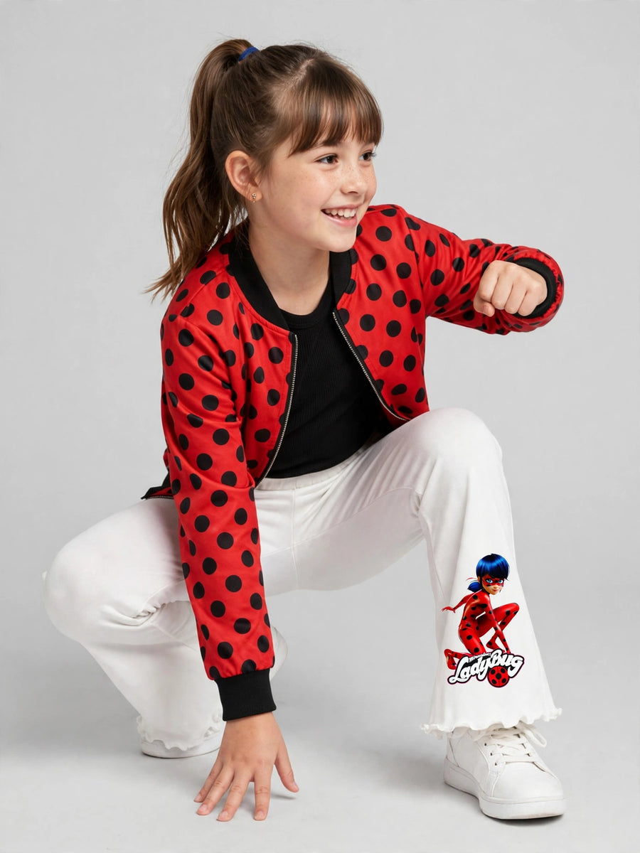 Girls Miraculous Ladybug Print Flare Pants - White