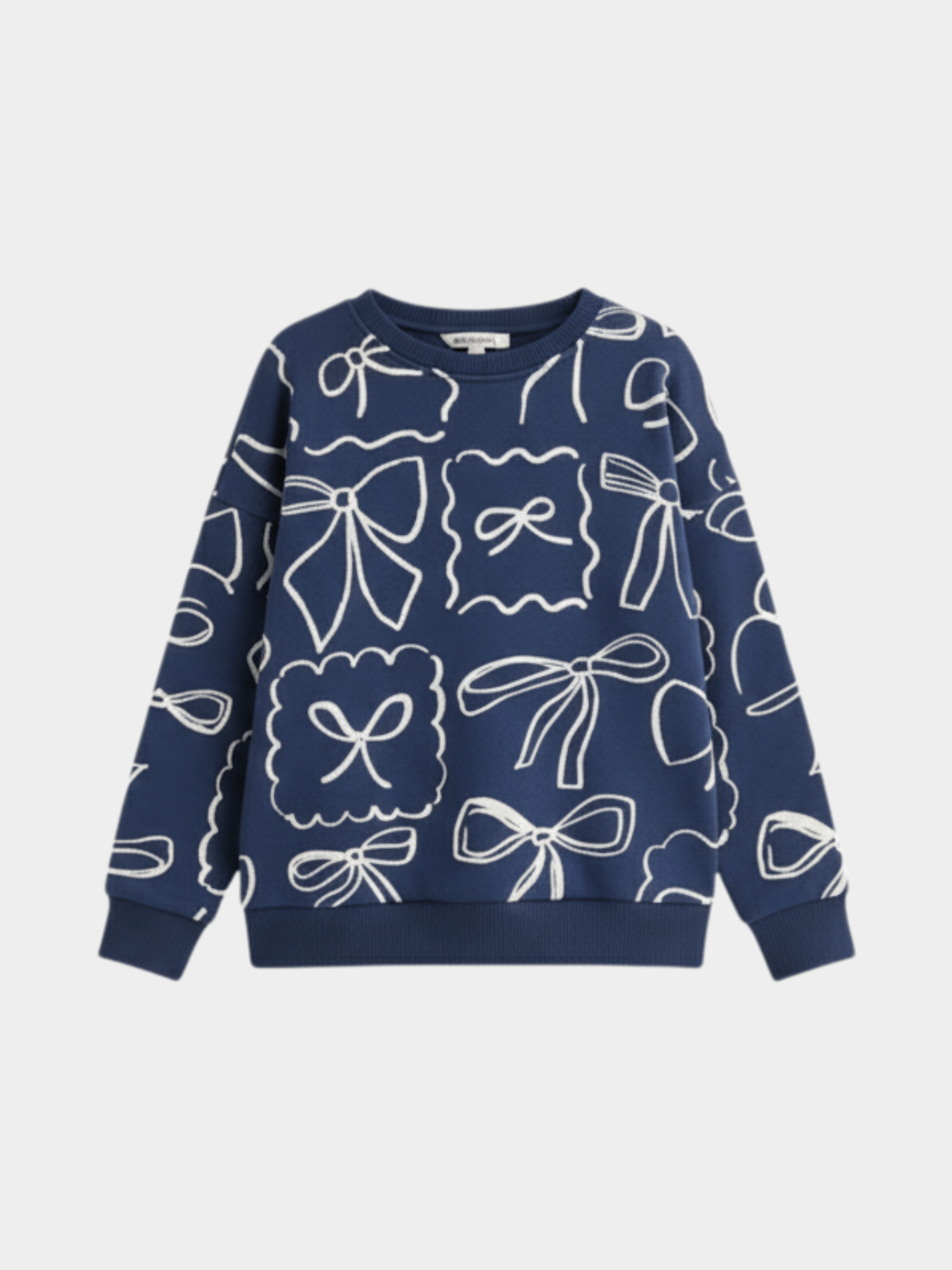 Girls' Navy Blue All - Over Bow Print Sweatshirt - Cozy Patterned Top