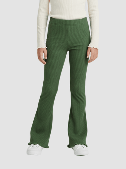 Girls Olive Green Ribbed Flared Leggings