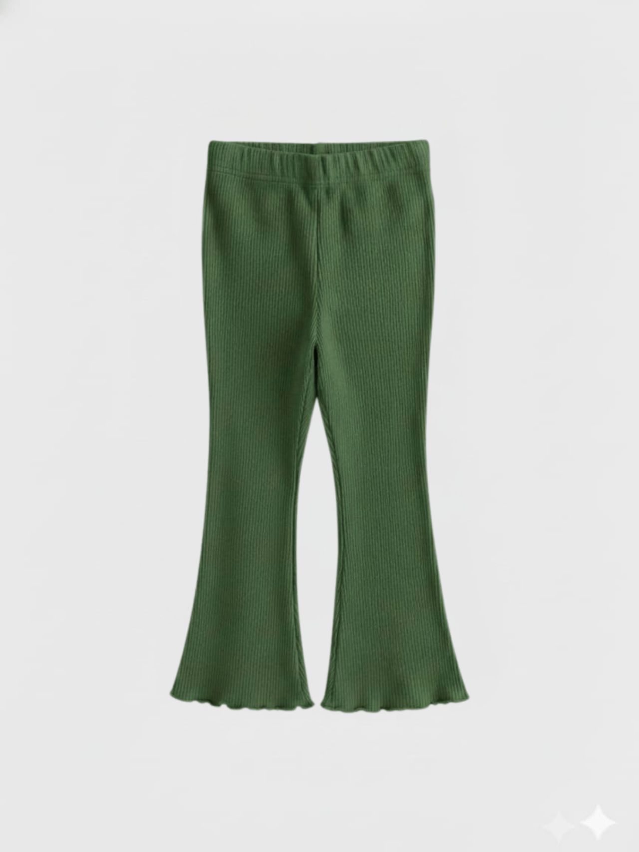 Girls Olive Green Ribbed Flared Leggings