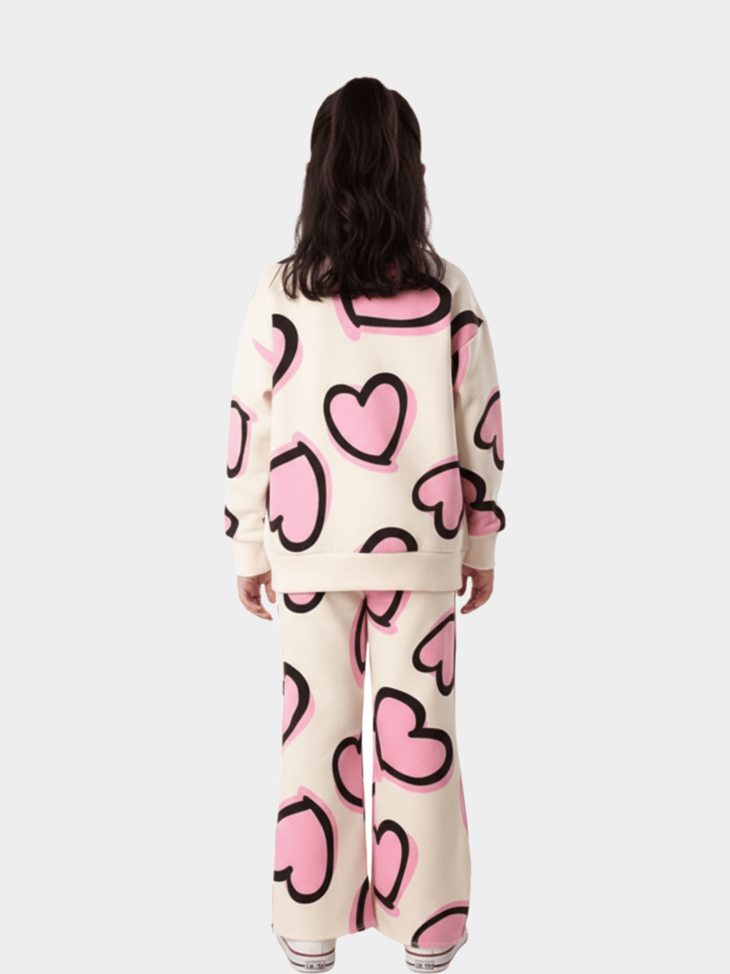 Girls' Oversized Heart Print Sweatshirt & Matching Trousers Loungewear Set