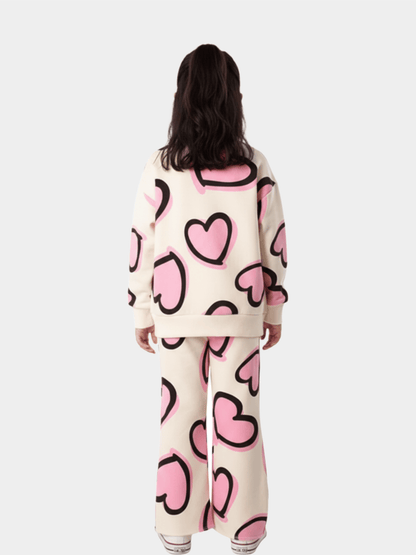 Girls' Oversized Heart Print Sweatshirt & Matching Trousers Loungewear Set