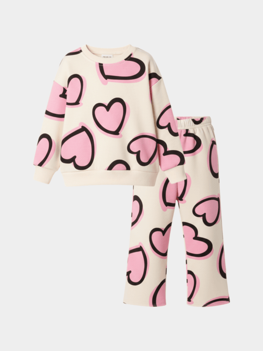 Girls' Oversized Heart Print Sweatshirt & Matching Trousers Loungewear Set