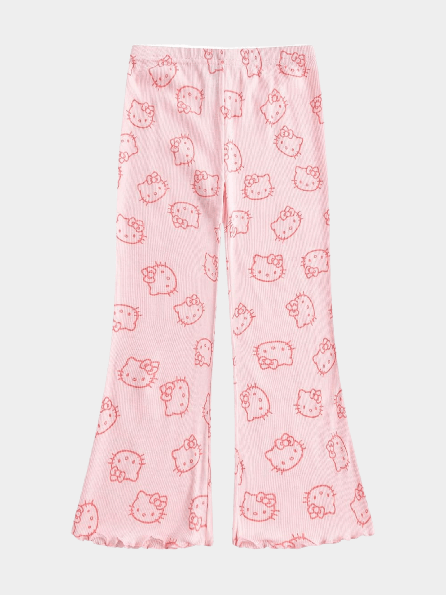 Girls' Pink Hello Kitty Ribbed Flared Pants