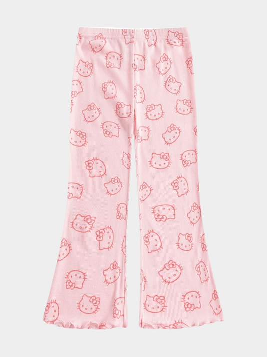 Girls' Pink Hello Kitty Ribbed Flared Pants
