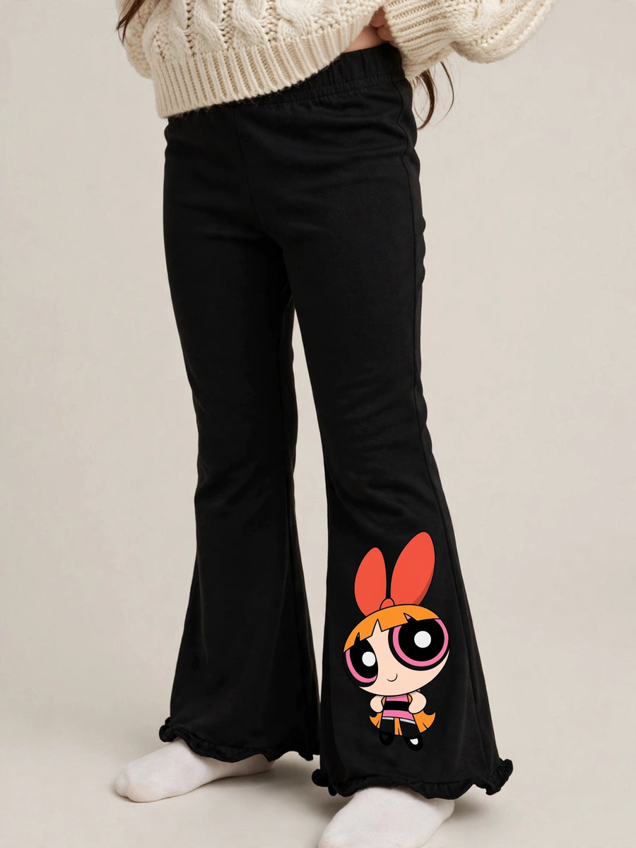 Girls Powerpuff Girls Blossom Print Flare Pants - Black