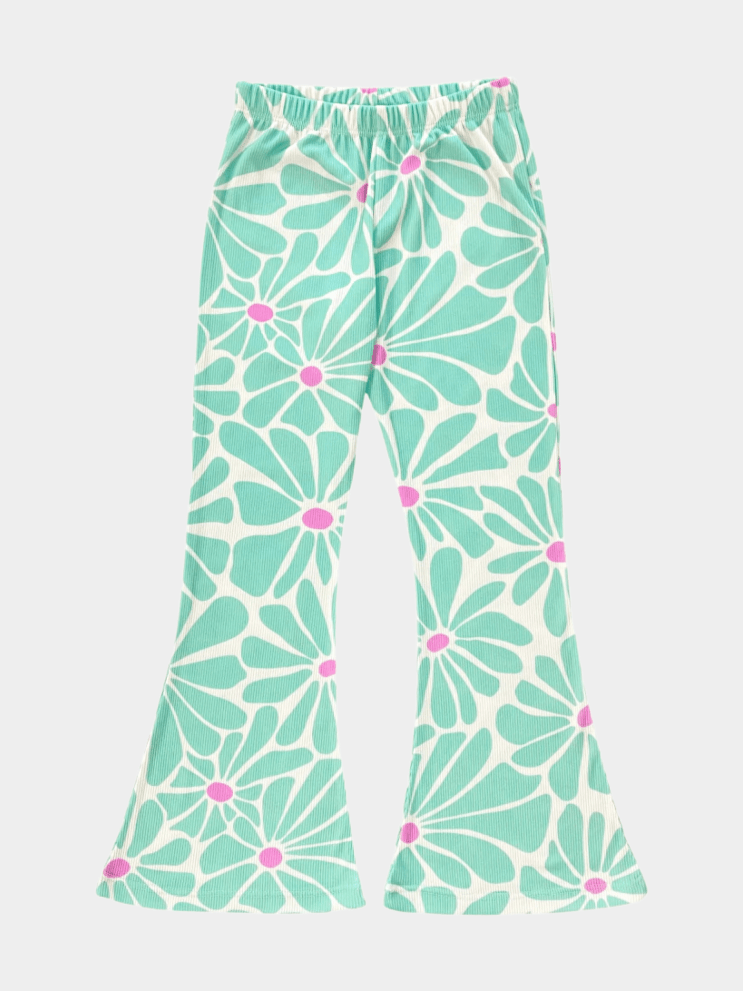 Girls' Retro Daisy Print Ribbed Flared Pants