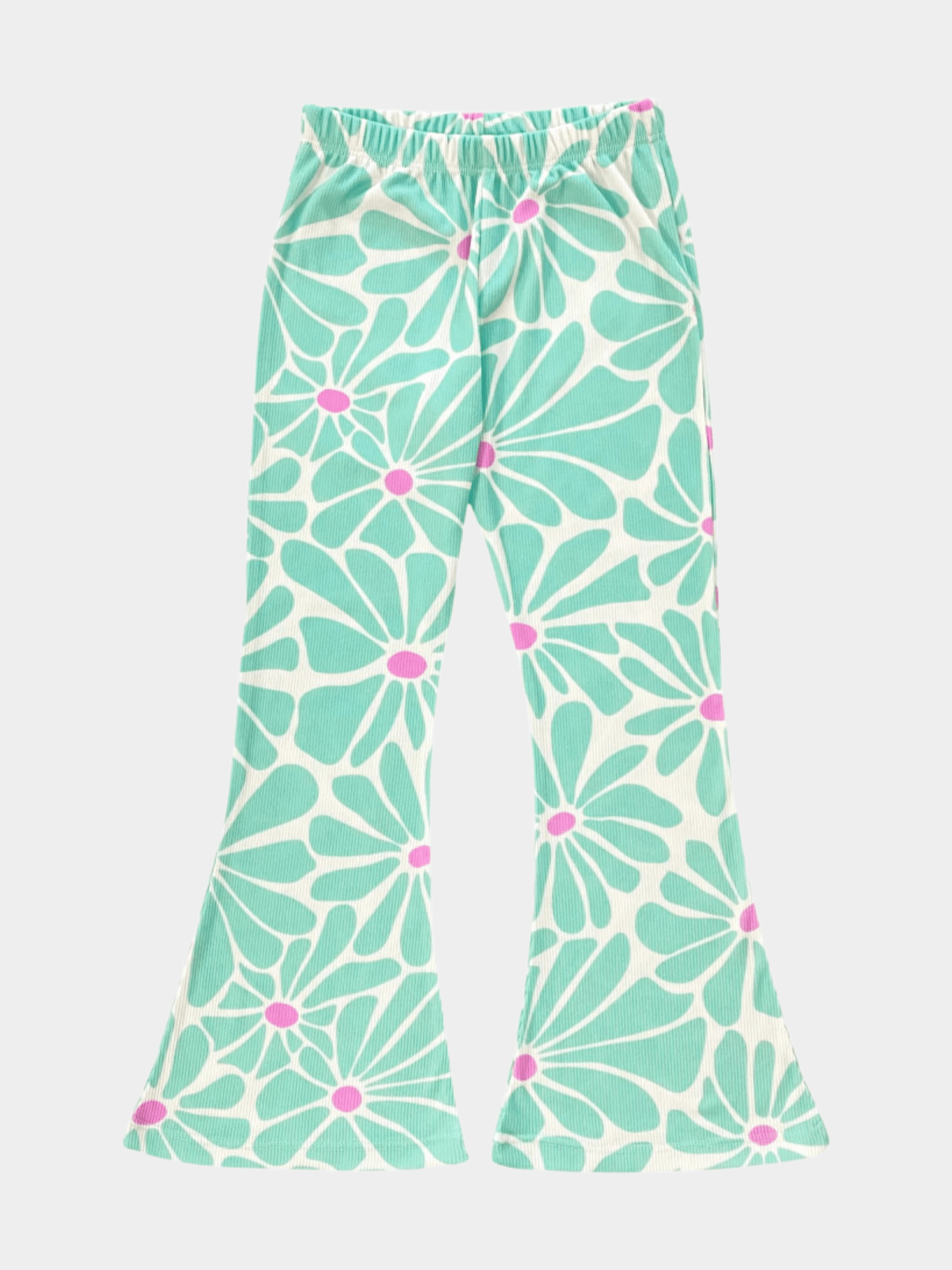Girls' Retro Daisy Print Ribbed Flared Pants