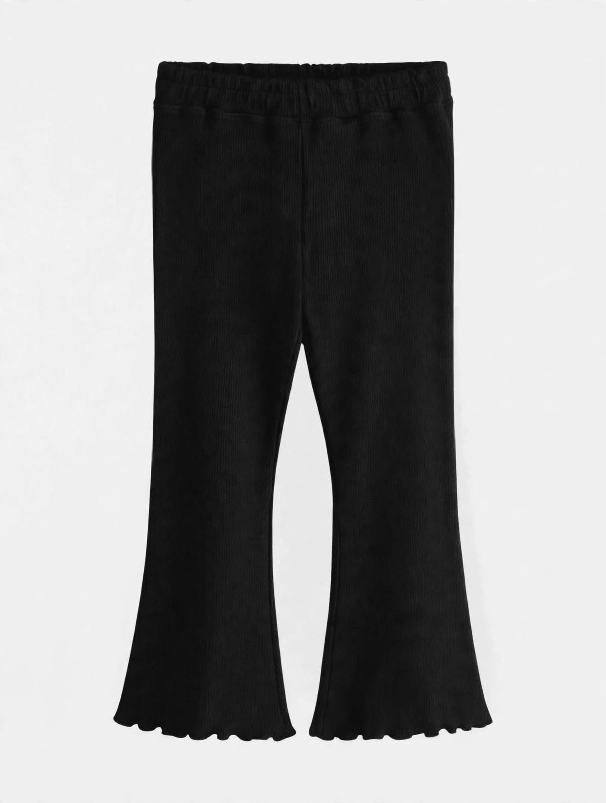 Girls Ribbed Lettuce-Hem Flare Pants - Black