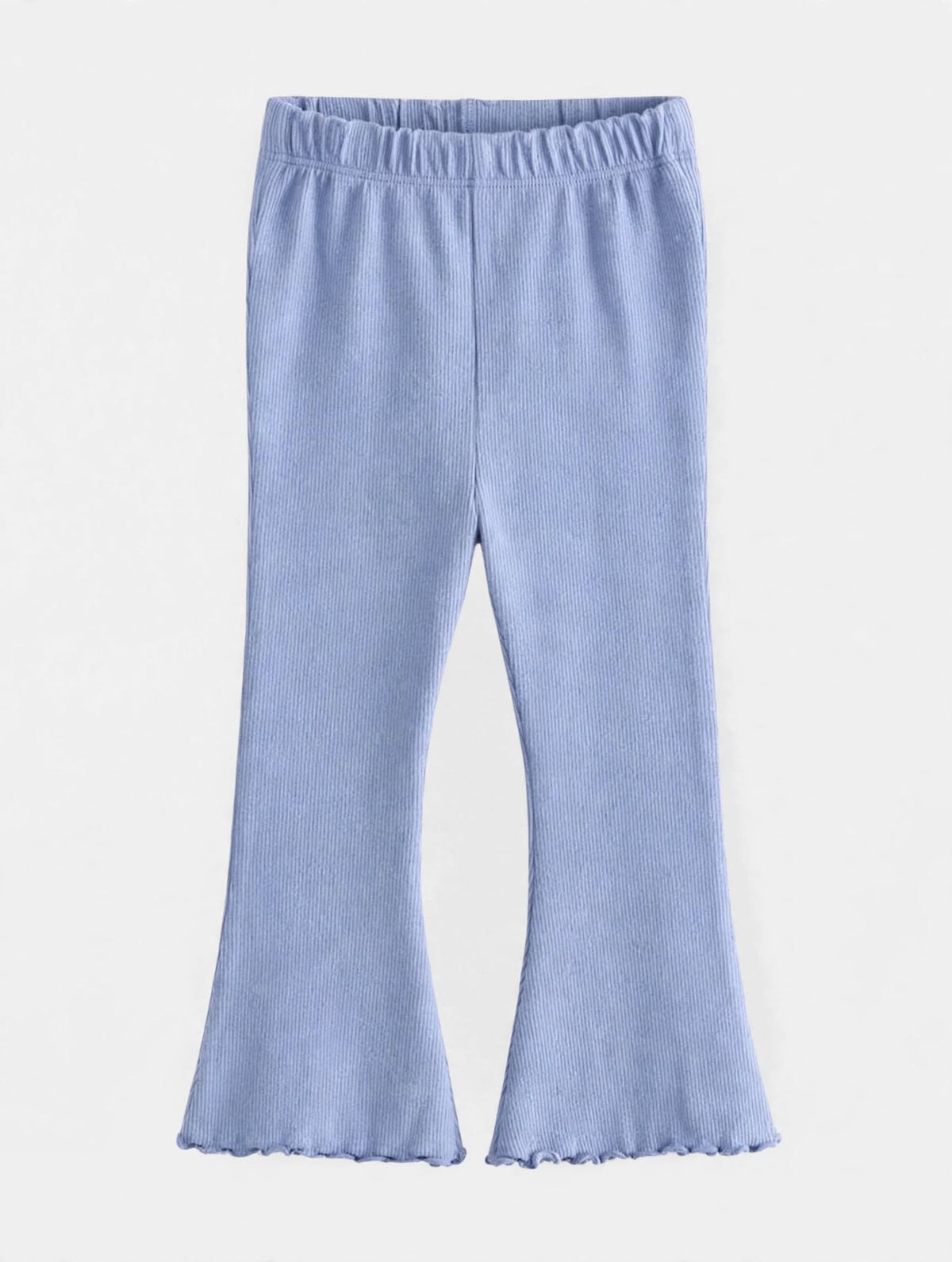 Girls Ribbed Lettuce-Hem Flare Pants - Blue