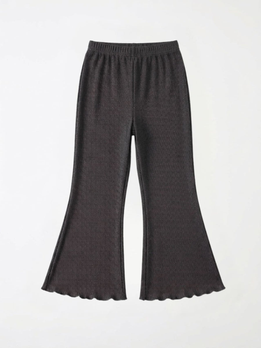 Girls Ribbed Lettuce-Hem Flare Pants - Charcoal
