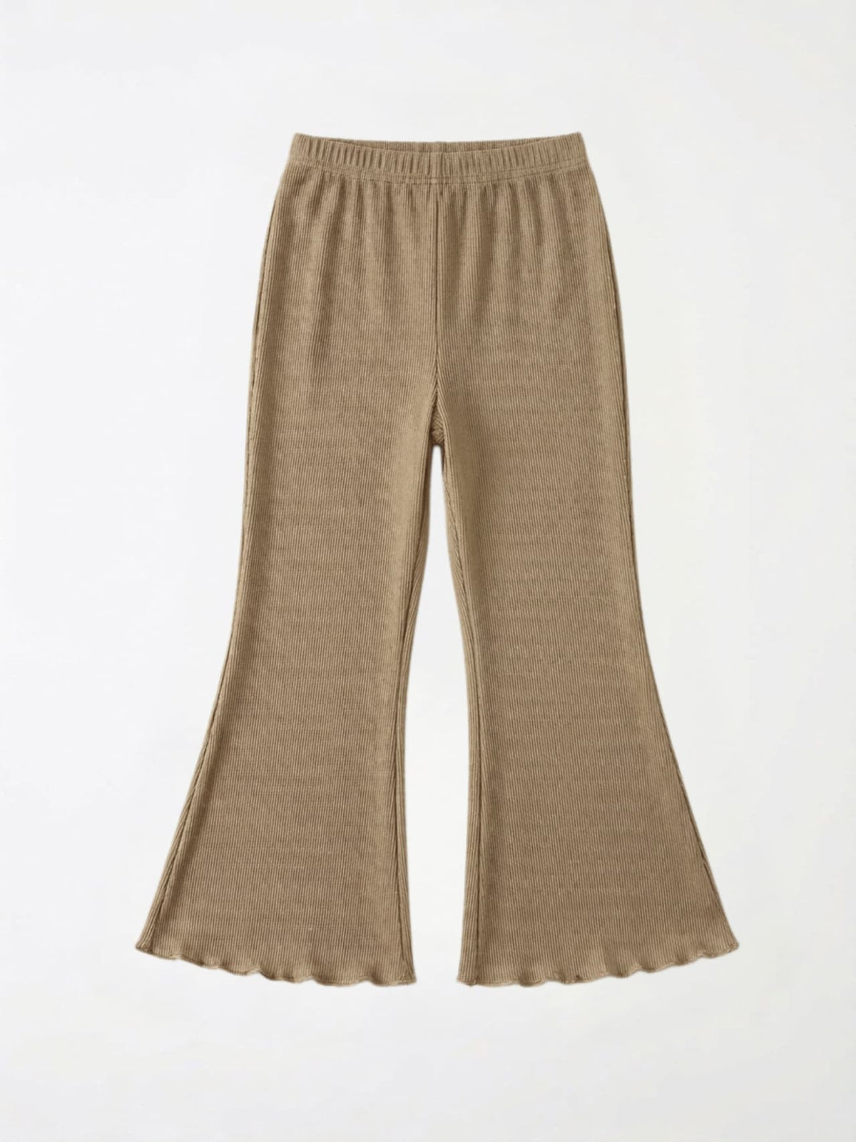 Girls Ribbed Lettuce-Hem Flare Pants - Khaki