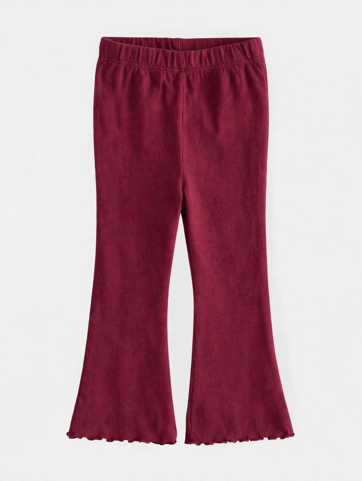 Girls Ribbed Lettuce-Hem Flare Pants - Maroon