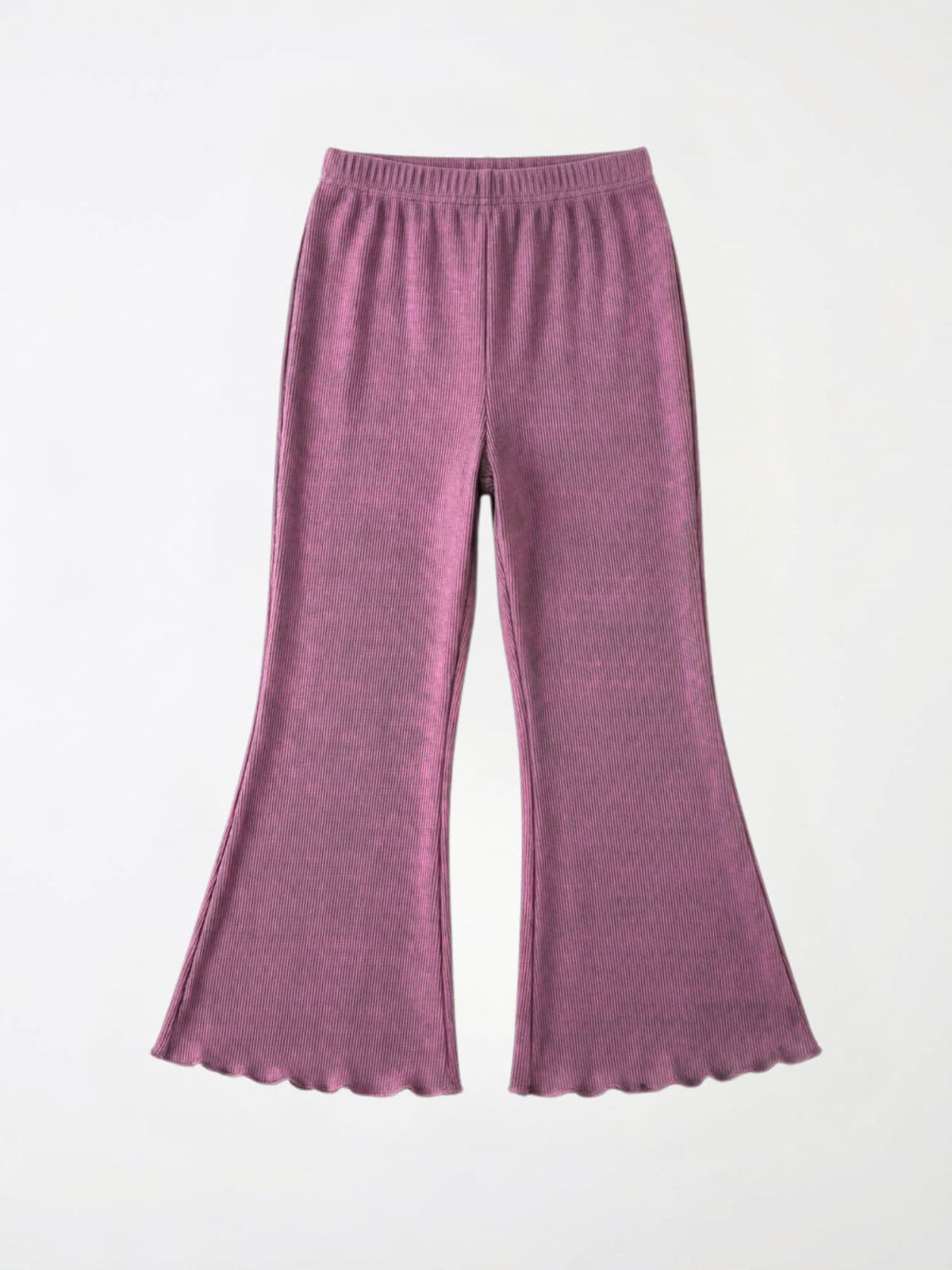 Girls Ribbed Lettuce-Hem Flare Pants - Mauve