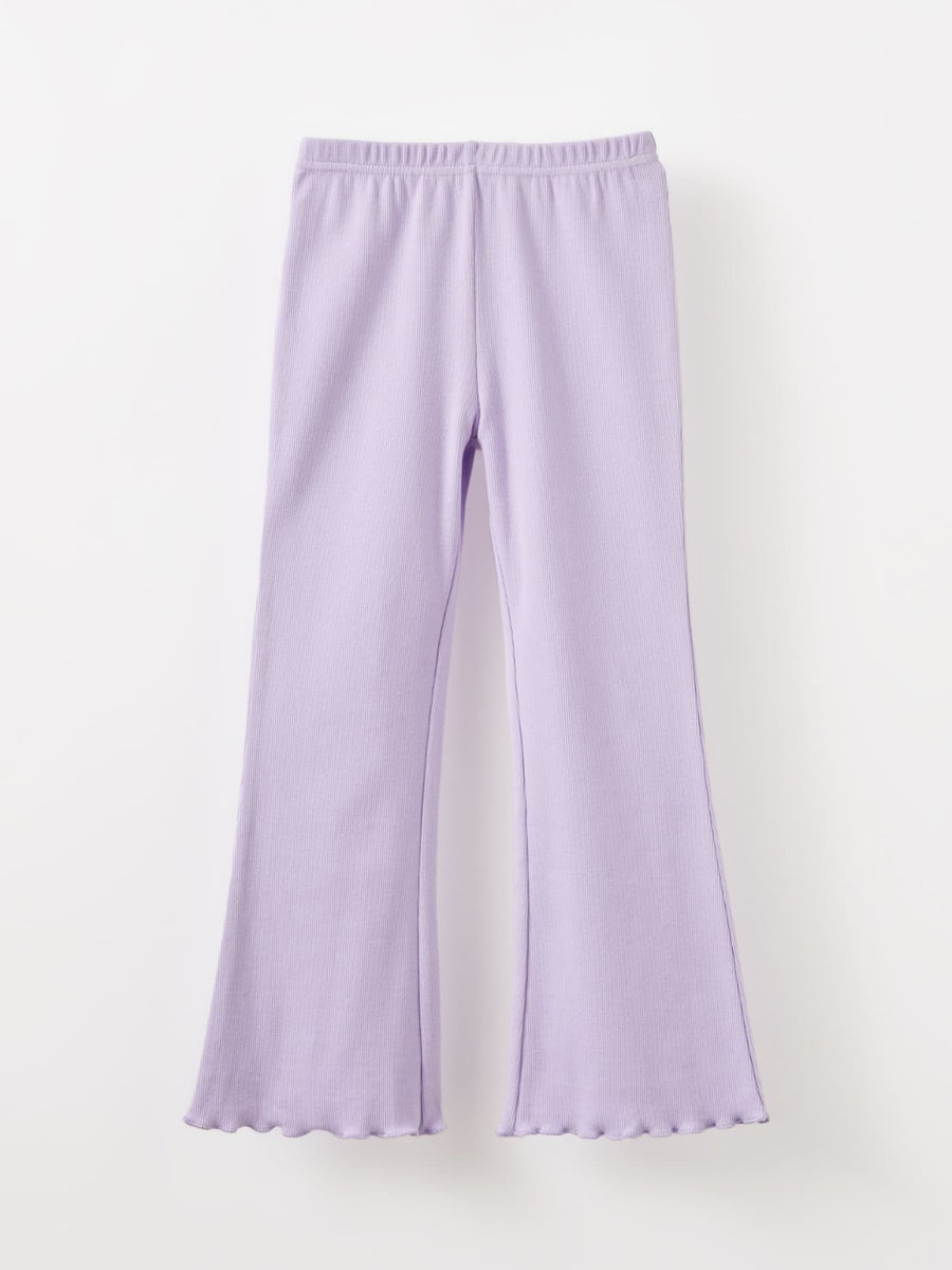 Girls Ribbed Lettuce-Hem Flare Pants - Purple