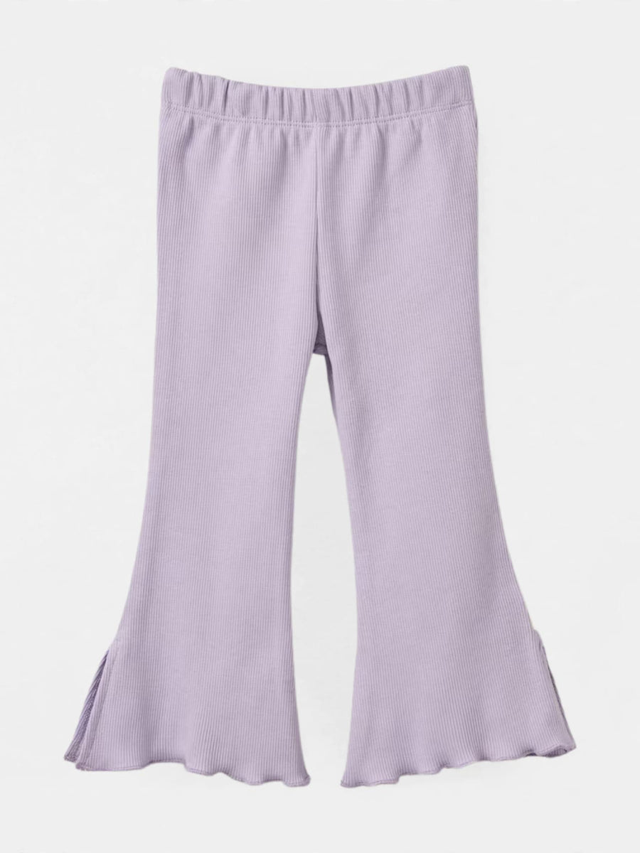 Girls Ribbed Split-Hem Flare Pants - Lavender