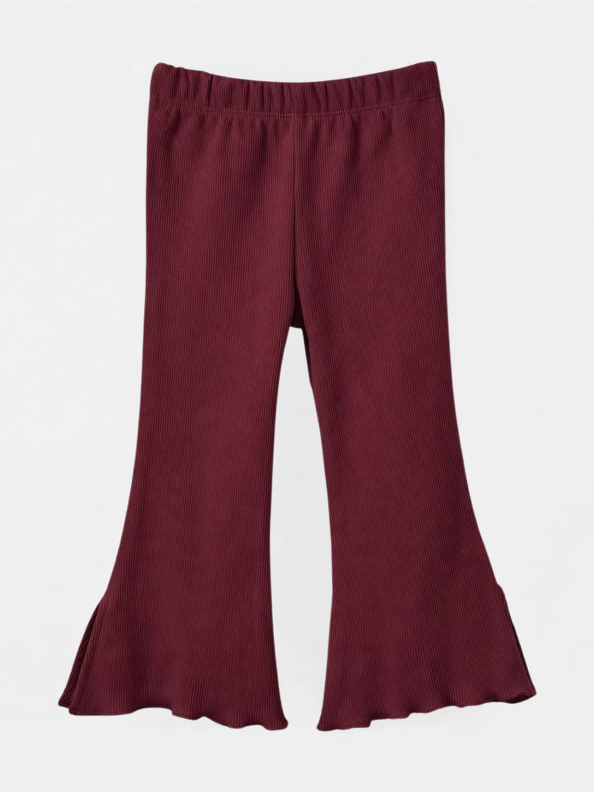 Girls Ribbed Split-Hem Flare Pants - Maroon