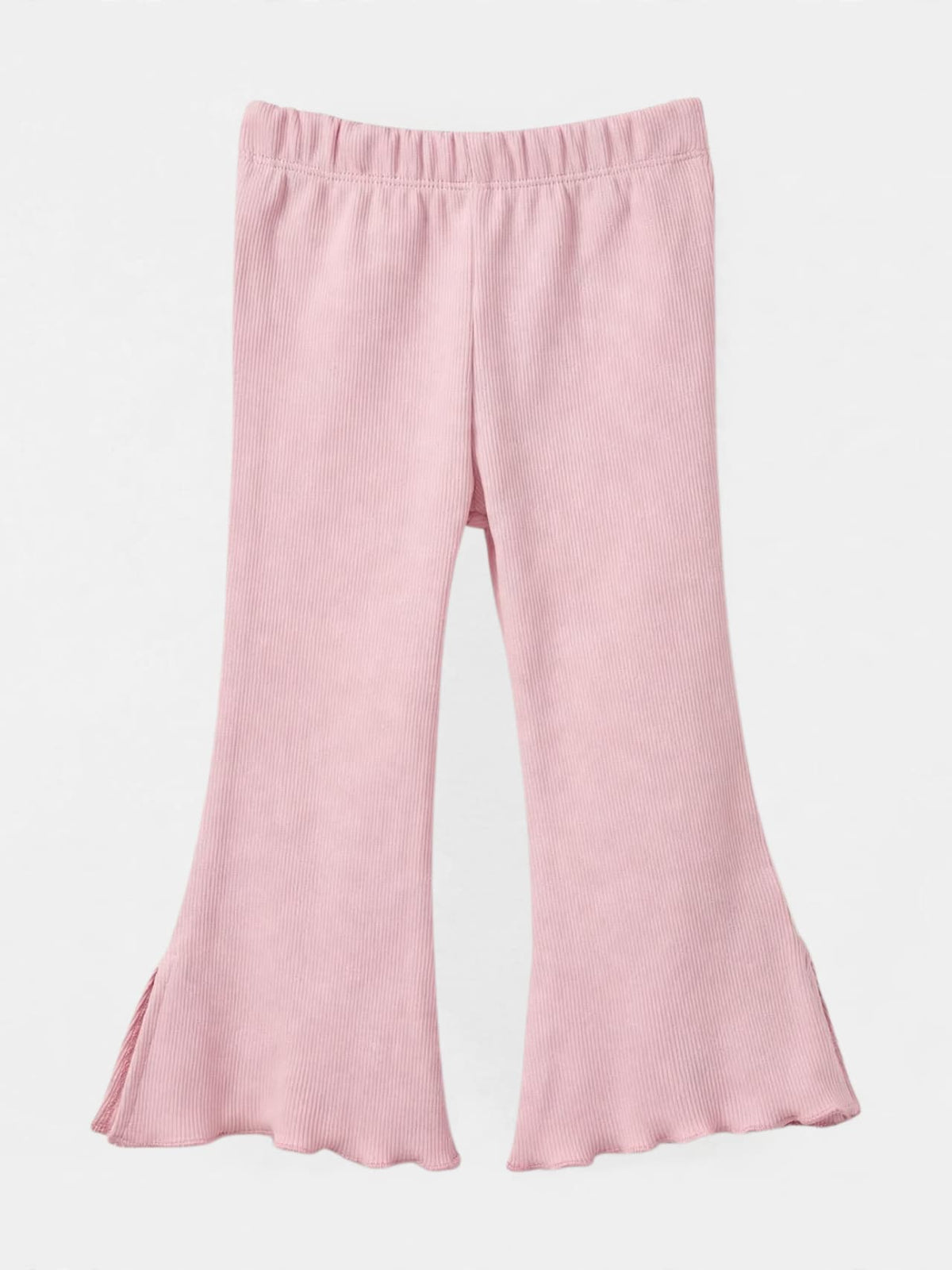 Girls pink ribbed split-hem flare pants with elastic waist