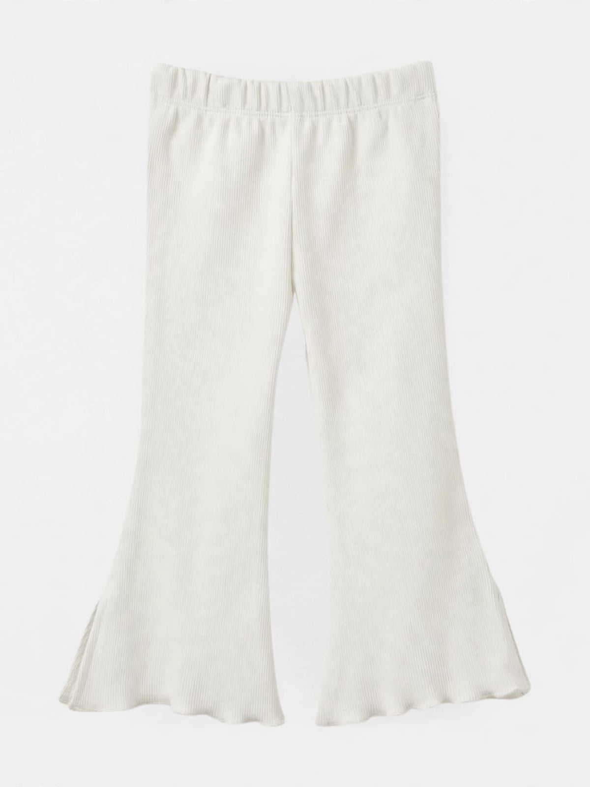Girls white ribbed split-hem flare pants with elastic waist