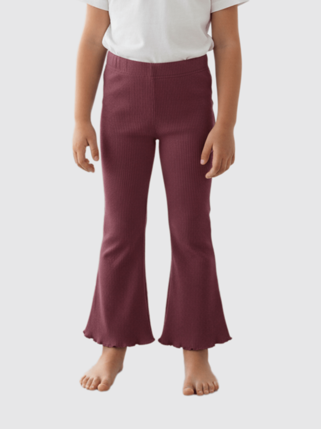 Girl's Soft Rib Knit Flared Pants - Maroon