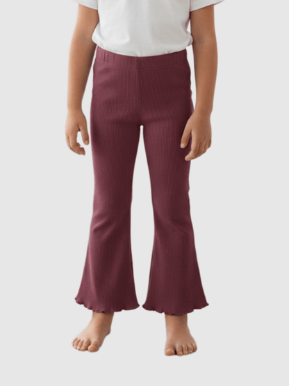Girl's Soft Rib Knit Flared Pants - Maroon