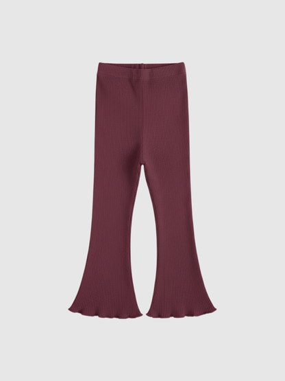 Girl's Soft Rib Knit Flared Pants - Maroon