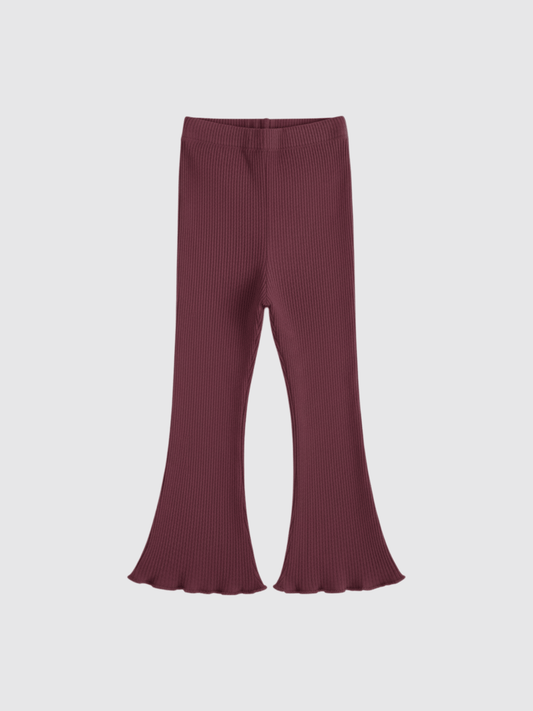 Girl's Soft Rib Knit Flared Pants - Maroon