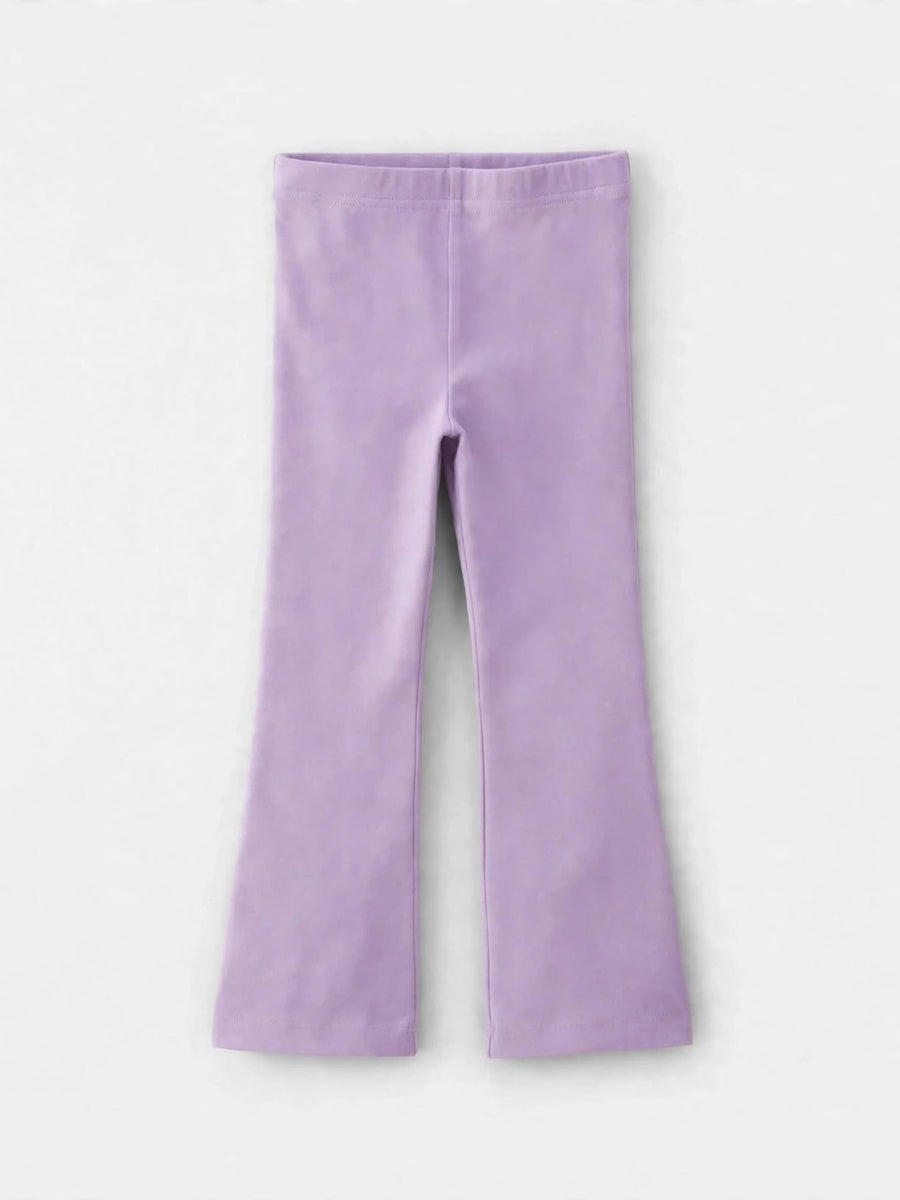 Girls lavender stretch flare pants with elastic waist