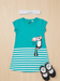 Girls' Teal Toucan Stripe Tropical Cotton Dress