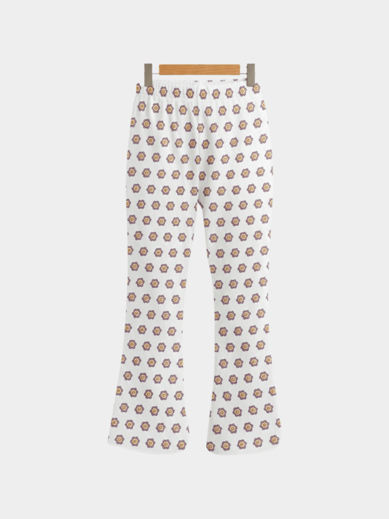 Girls' White Flared Bell Bottom Pants with All - Over Flower Print