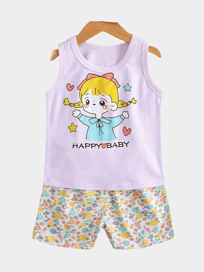 Happy Baby Printed T-shirt Set For Kids Girl (6mths - 6yrs)