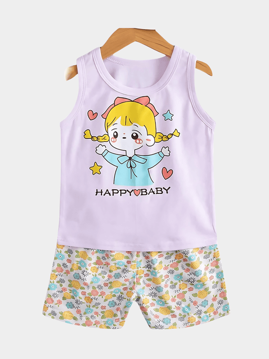 Happy Baby Printed T-shirt Set For Kids Girl (6mths - 6yrs)