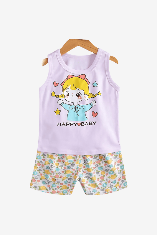Happy Baby Printed T-shirt Set For Kids Girl (6mths - 6yrs)