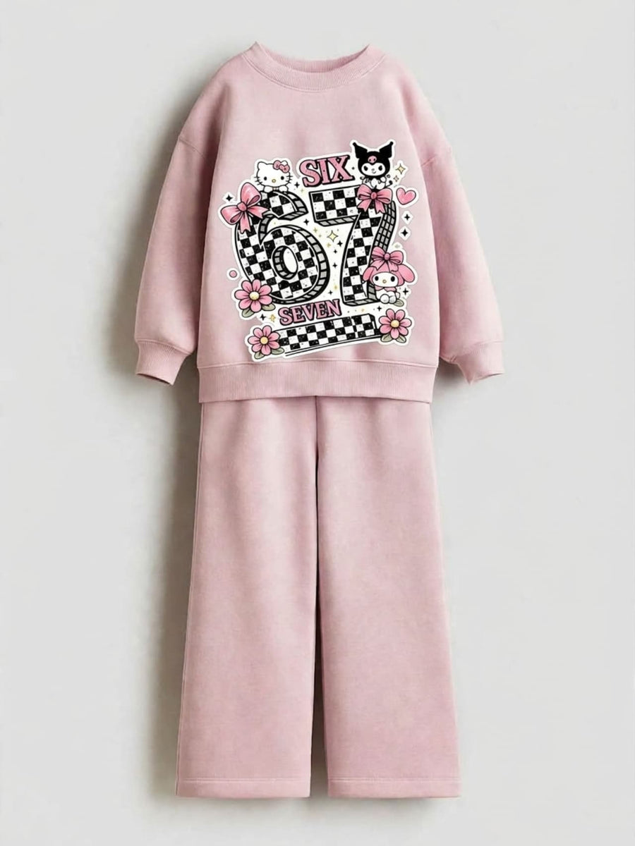 Hello Kitty & Friends Six Seven Sweatshirt & Wide-Leg Pants Set - Pink