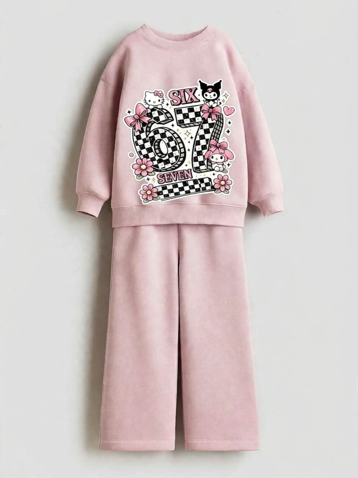 Hello Kitty & Friends Six Seven Sweatshirt & Wide-Leg Pants Set - Pink