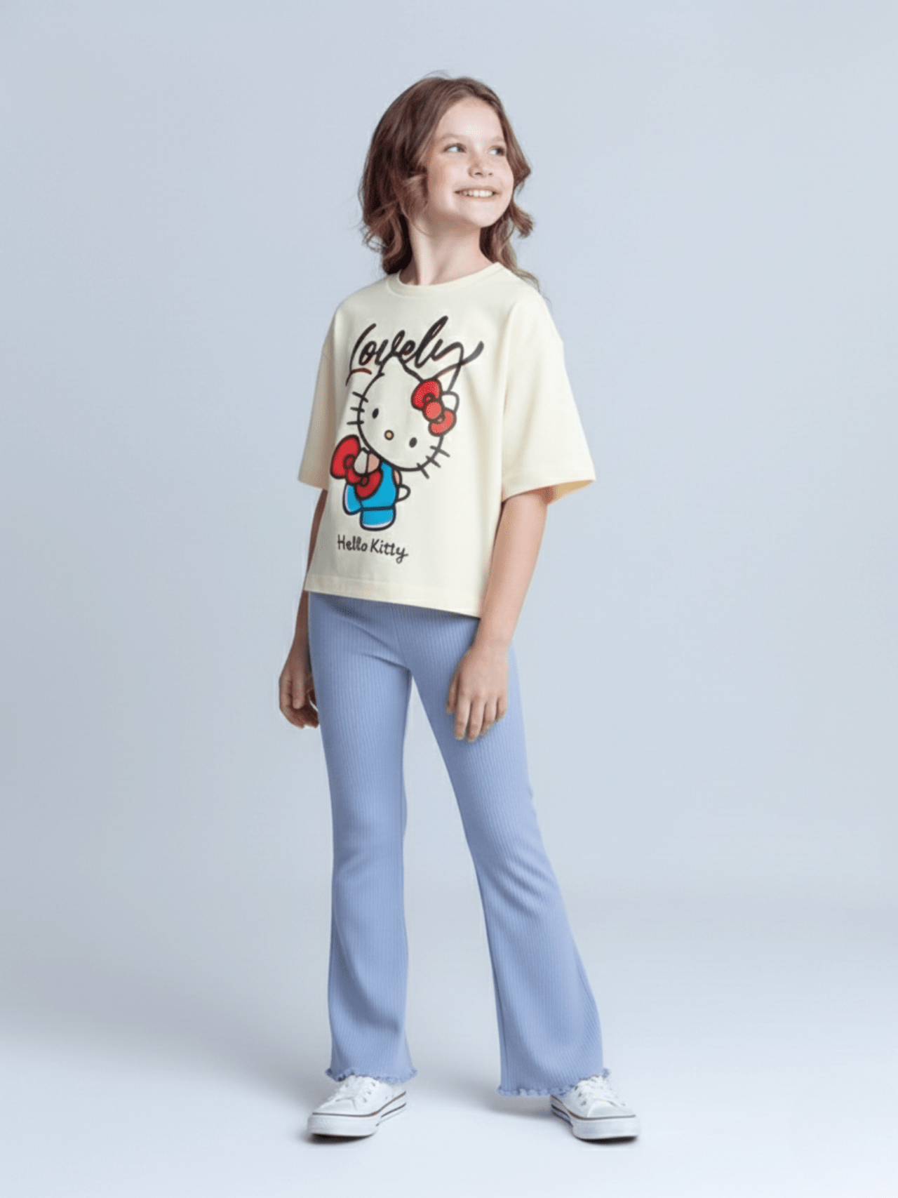 Hello Kitty T-Shirt & Red Ribbed Flared Long Pants Set