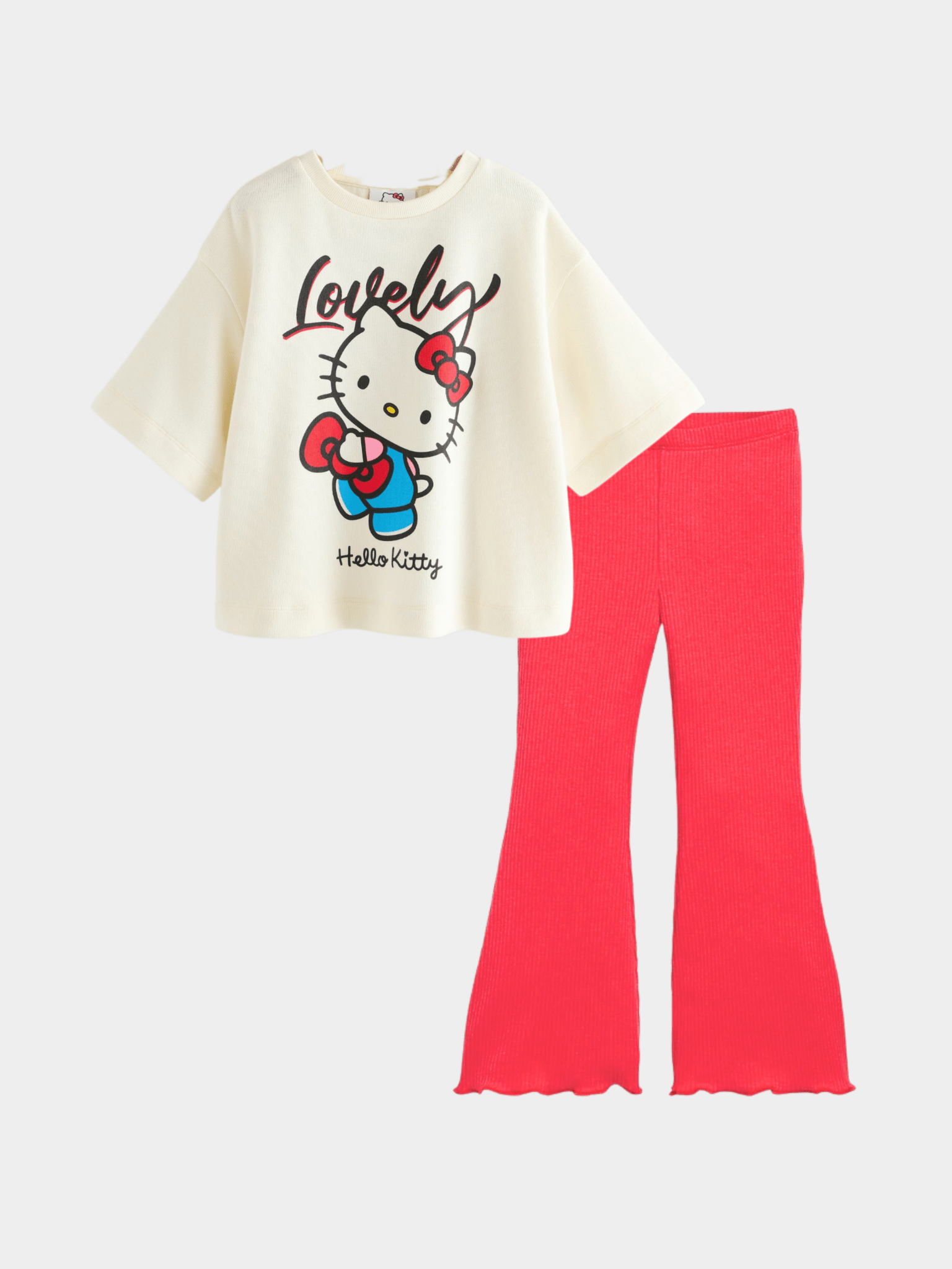 Hello Kitty T-Shirt & Ribbed Flared Long Pants Set