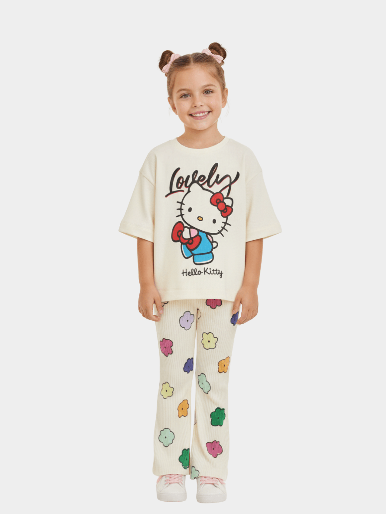 Hello Kitty T-Shirt & Ribbed Flared Long Pants Set