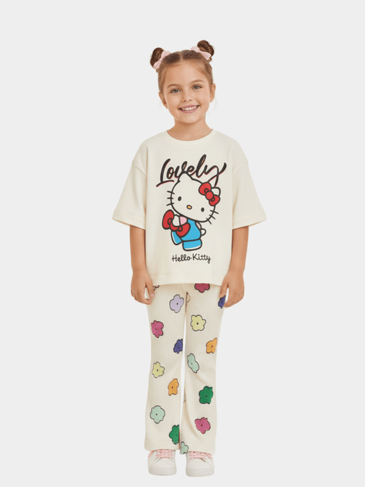 Hello Kitty T-Shirt & Ribbed Flared Long Pants Set