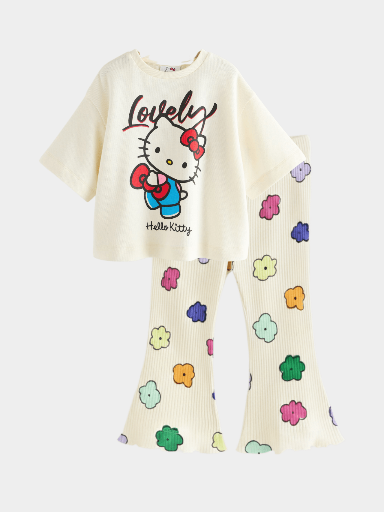 Hello Kitty T-Shirt & Ribbed Flared Long Pants Set
