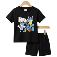 Hug With Dog Tee Set - toddler black tee with cartoon dog characters and black shorts