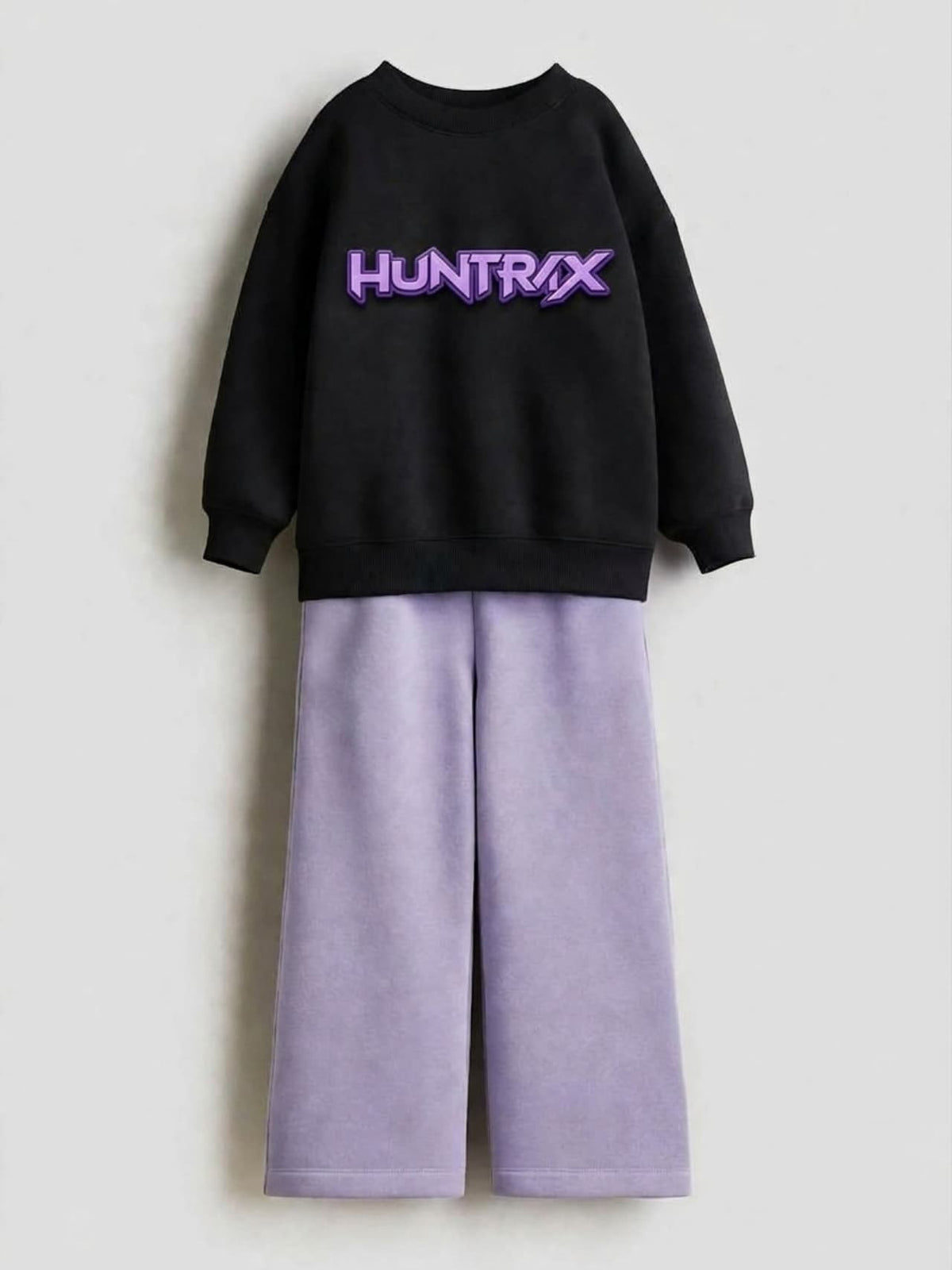 Huntrix KPop Demon Hunters Sweatshirt & Wide-Leg Pants Set - Black & Lavender