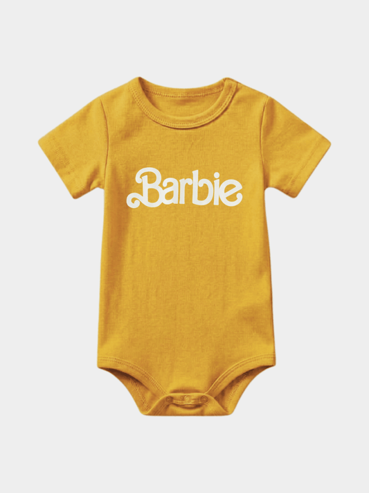 Iconic "Barbie" Logo Baby Bodysuit – Mustard Yellow