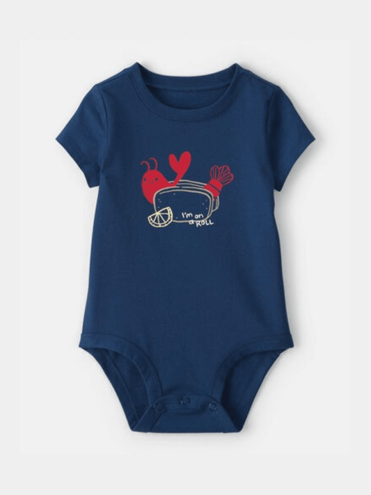 "I'm On A Roll" Navy Blue Lobster Baby Bodysuit