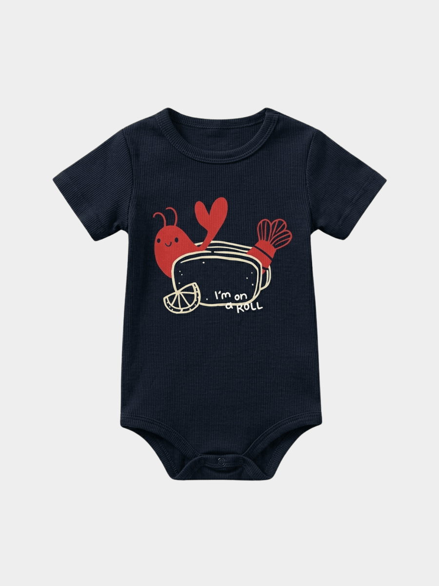 "I'm On A Roll" Navy Lobster Baby Bodysuit
