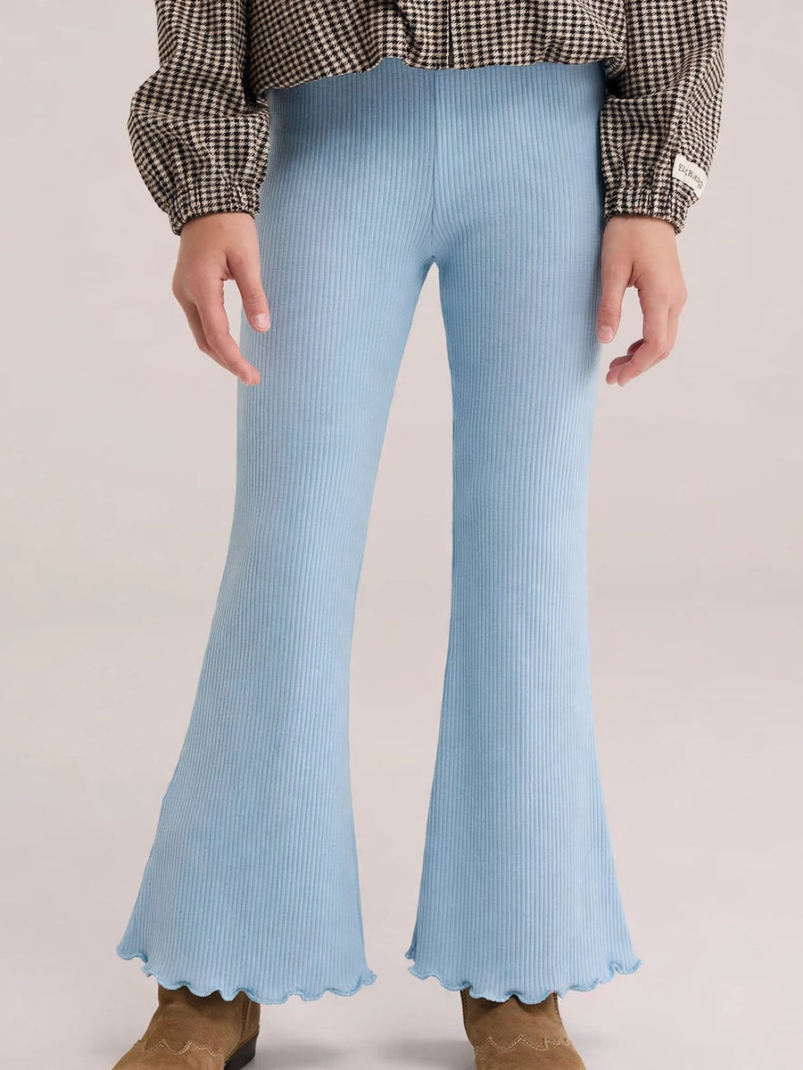 Girls Ribbed Lettuce-Hem Flare Pants - Blue