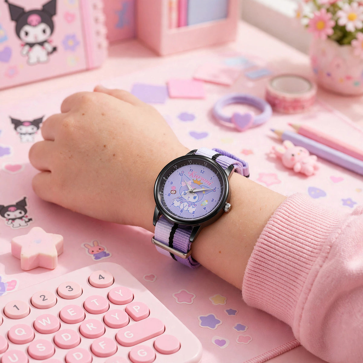 Kids Kuromi Nylon Strap Watch - Lavender