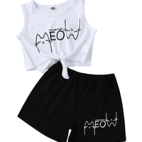 Kids 2pcs Cat Printed White Set