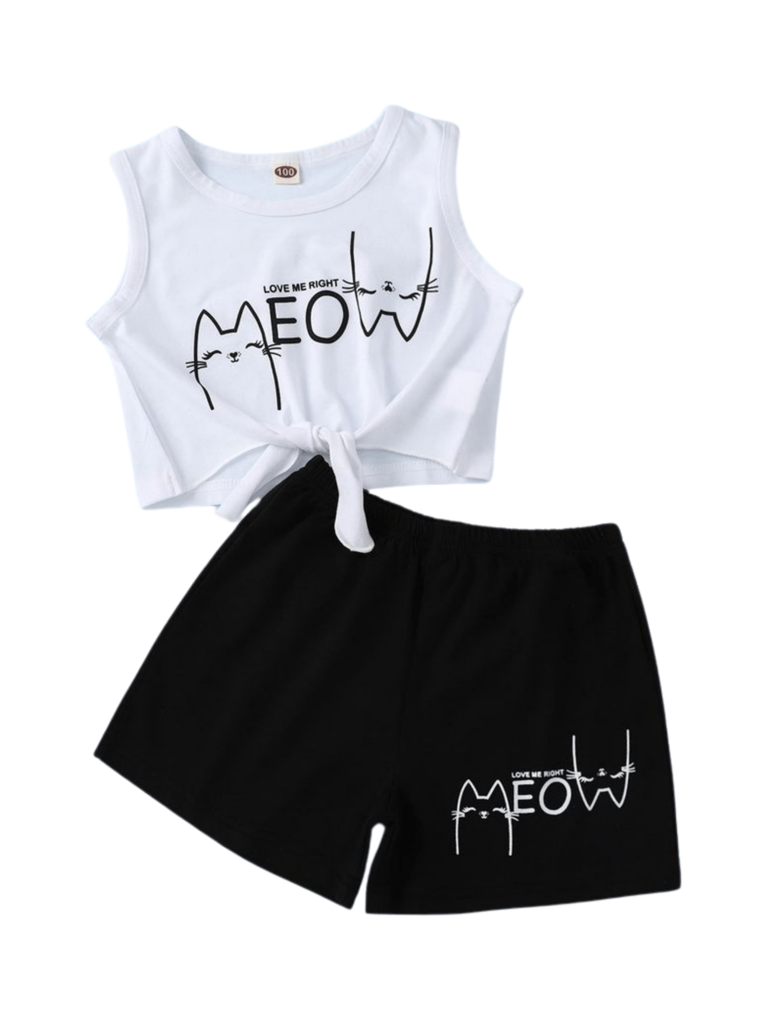 Kids 2pcs Cat Printed White Set