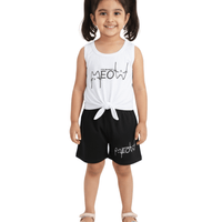 Kids 2pcs Cat Printed White Set
